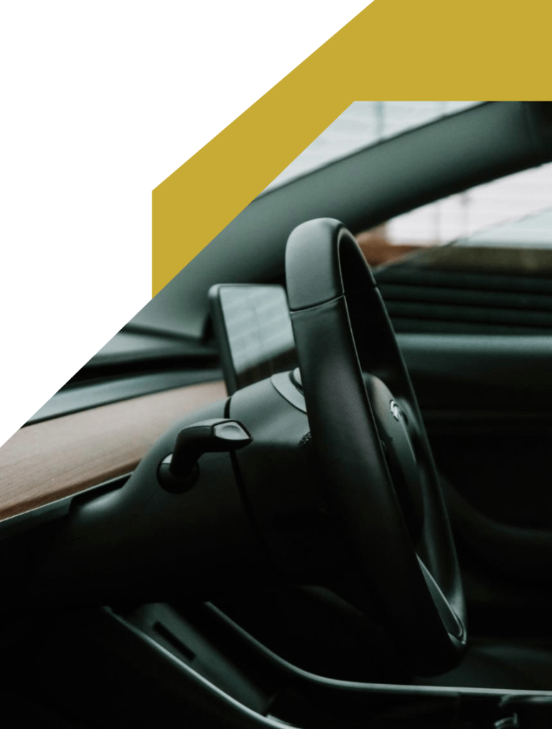 Car interior with steering wheel