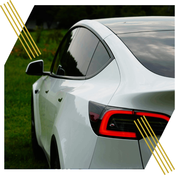 White electric car rear angle